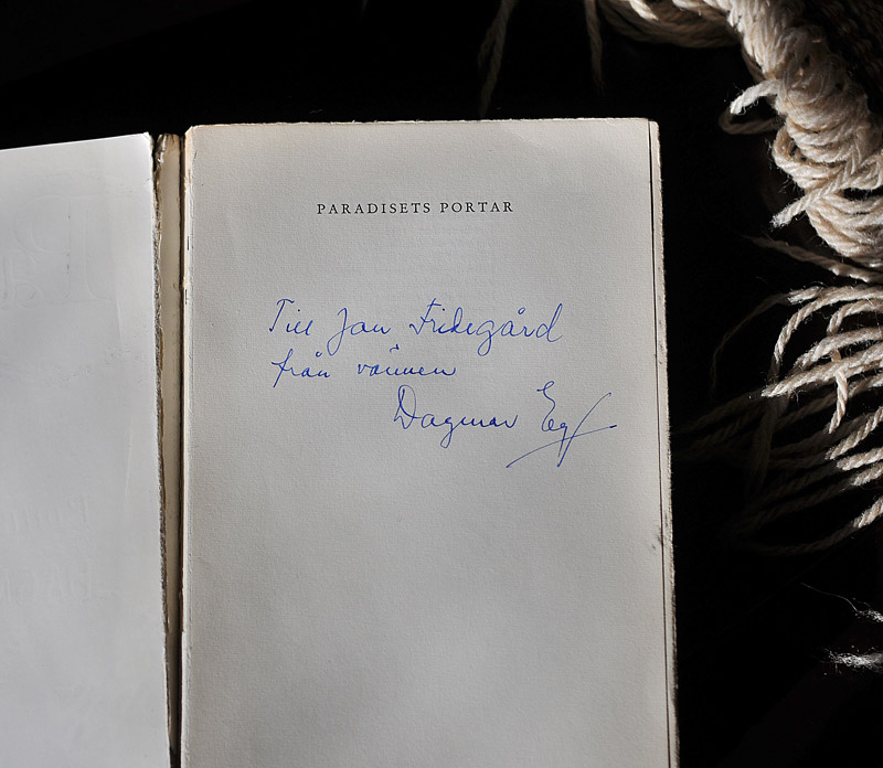 Dedikation i Paradisets portar från Dagmar Edkvist. Foto: Jan Wolf-Watz.